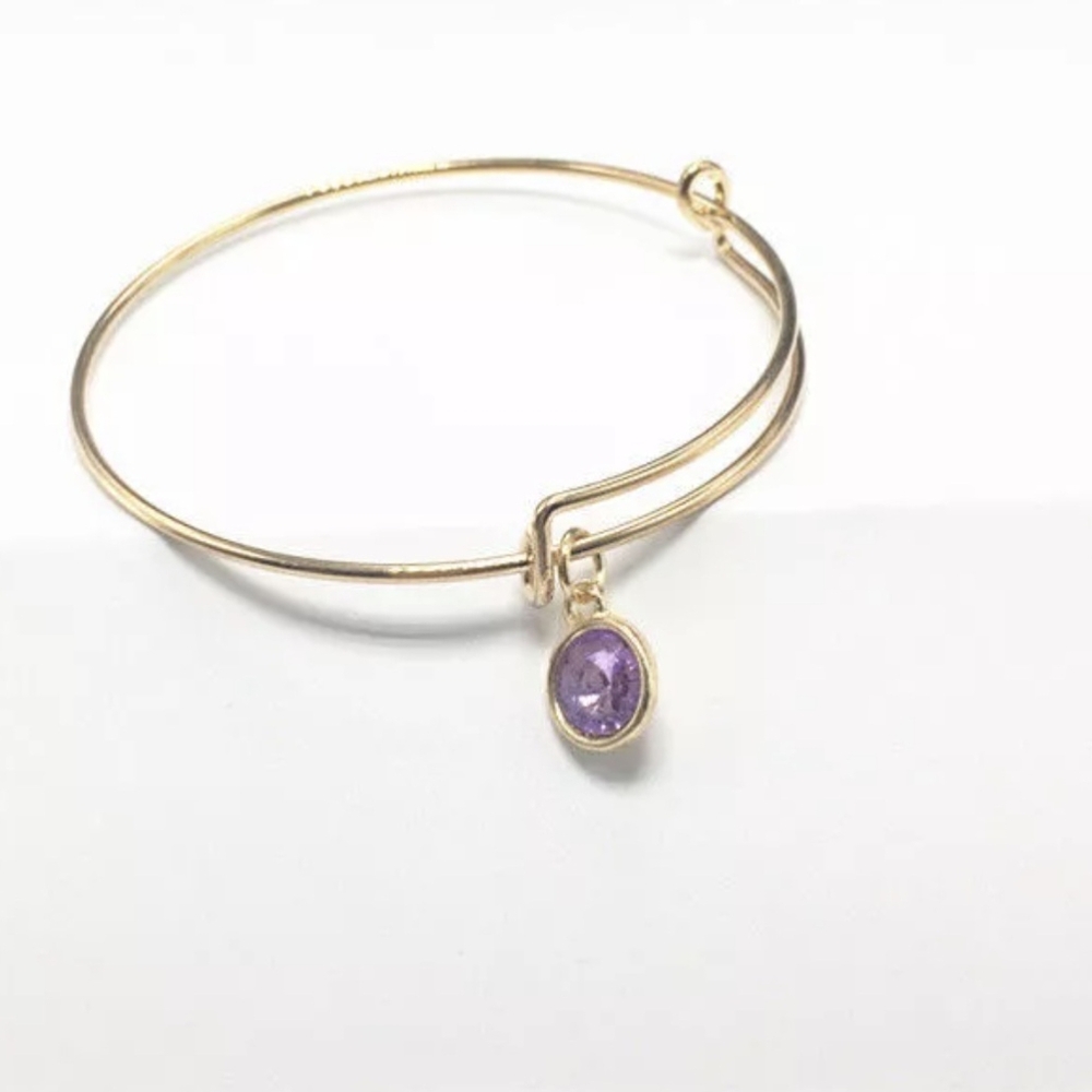New Purple February Birthstone Gold Bangle Bracelet.